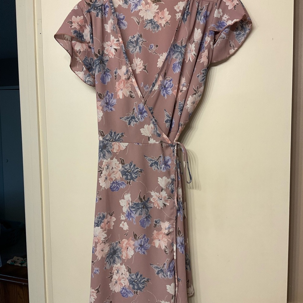 Floral Wrap Dress in Pink and Blue